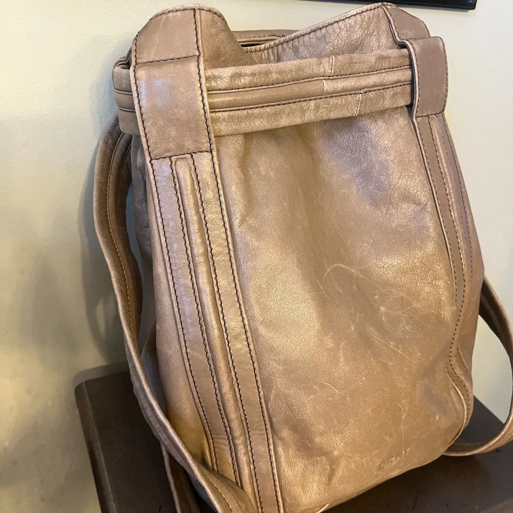 DKNY Brown Tan Leather   Drawstring Backpack  Purse